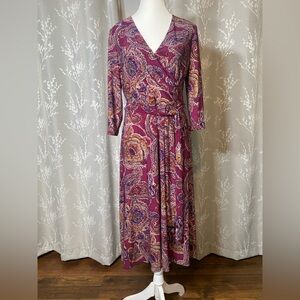 Lauren Ralph Lauren Paisley Faux Wrap Midi Dress | Size 6 | EUC